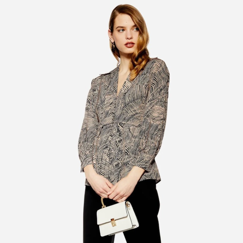 Topshop Zebra Plunge Neck Blouse